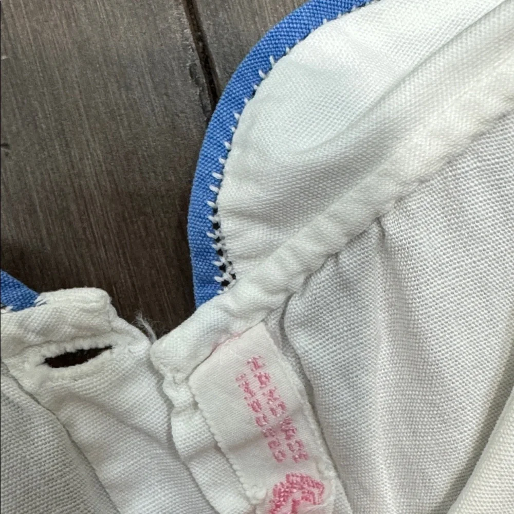 Vintage handmade White‎ Baby Romper with Blue Embroidery